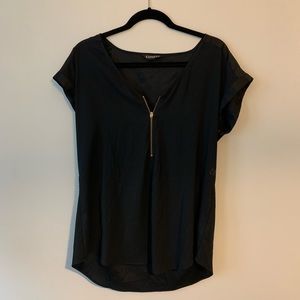 Express Black Zip Front Satin Gramercy Tee Top
